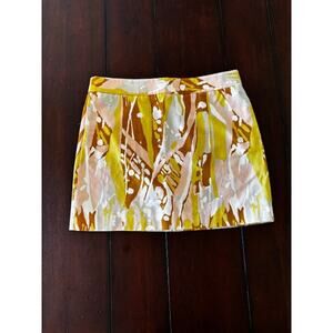 J Crew Size 6 Mini Skirt Abstract Print Pink Tan Gray Cotton Short Skirt